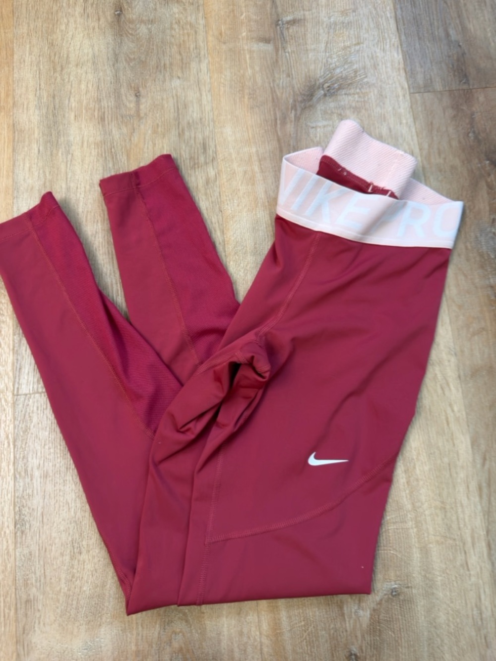 Nike Maroon Leggings with Light Pink Waistband